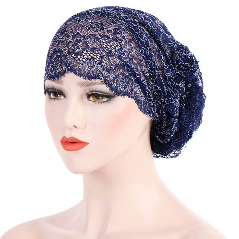 Для женщин кружево мусульманских рюшами Рак химиотерапия шляпа шапочки шарф
