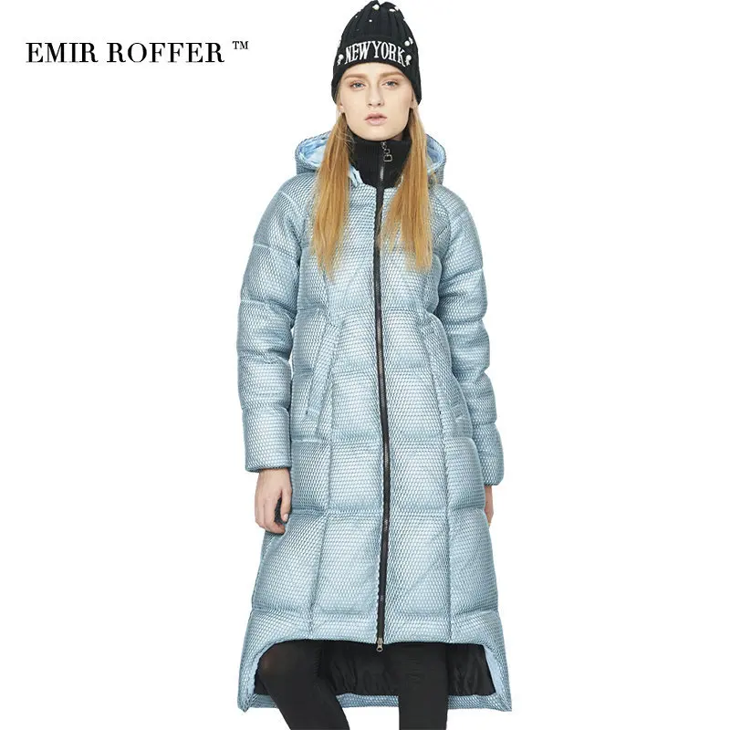 EMIR ROFFER 2017 модный женский пуховик меш большой размер асимметричная длинная теплая
