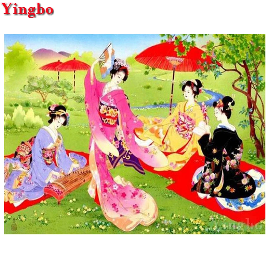 

5D Diy Rhinestone Embroidery mosaic Japanese woman Picture Diamond painting Square Round Drill Cross Stitch Gift Home Decoration