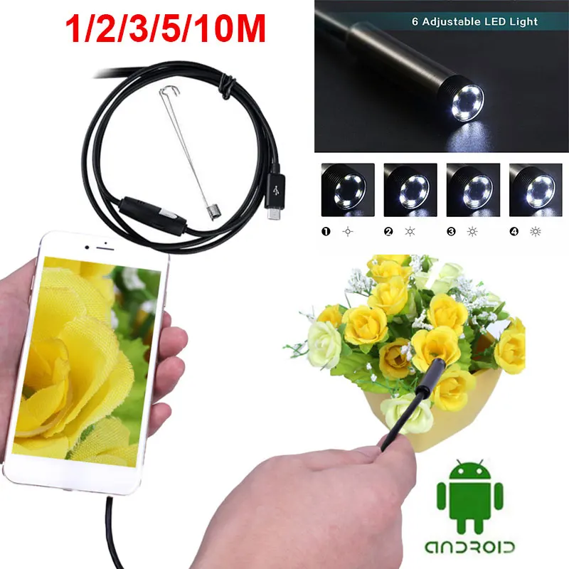 1/2/3/5/10 м 7 мм 6 светодиодный Android эндоскоп USB Водонепроницаемый 30 W пикселей мини