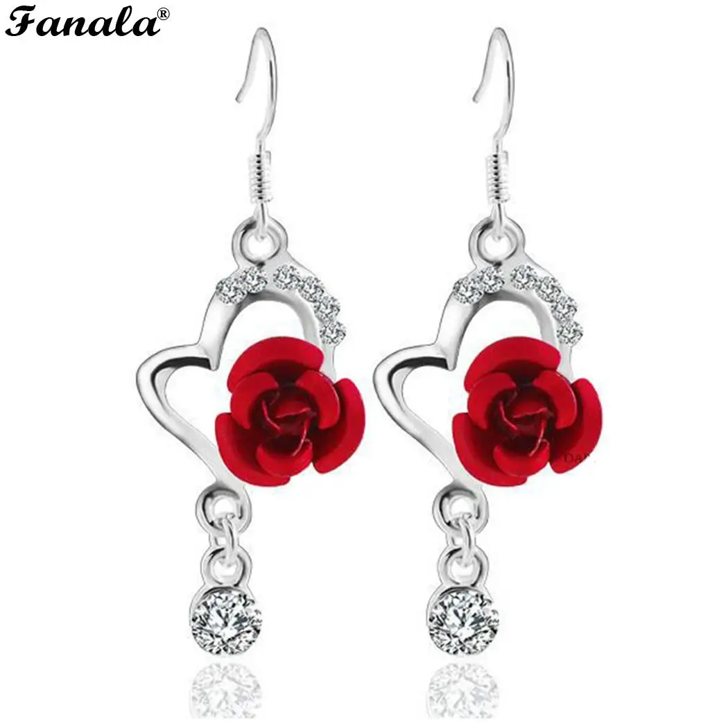 Pierced Dangle Shaped Heart Earrings Hook Elegant Women Rose Artificial | Украшения и аксессуары