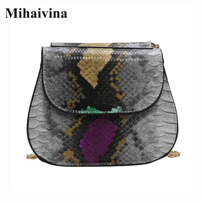 Сумка на плечо Mihaivina женская с цепочкой сумочка из змеиной кожи винтажный