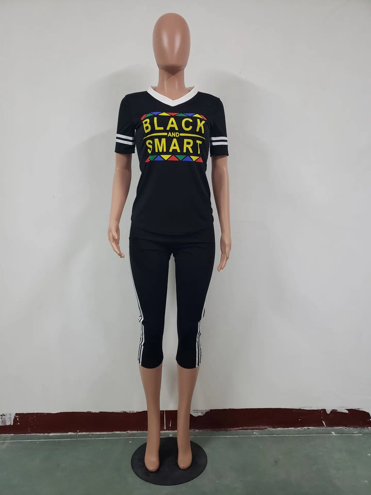 Женский спортивный костюм комплект из 2 предметов летняя полосатая футболка с