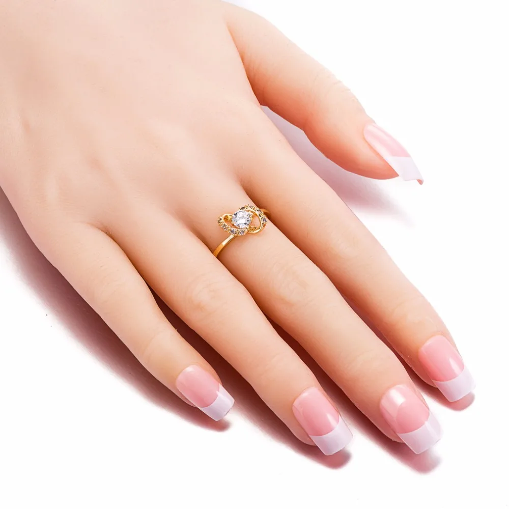 Gussiarro Hot Bottom Price Fashion Rings for Women Double Round Shape Ring Zirconia Micro Paved Yellow Gold-Color Anel | Украшения и