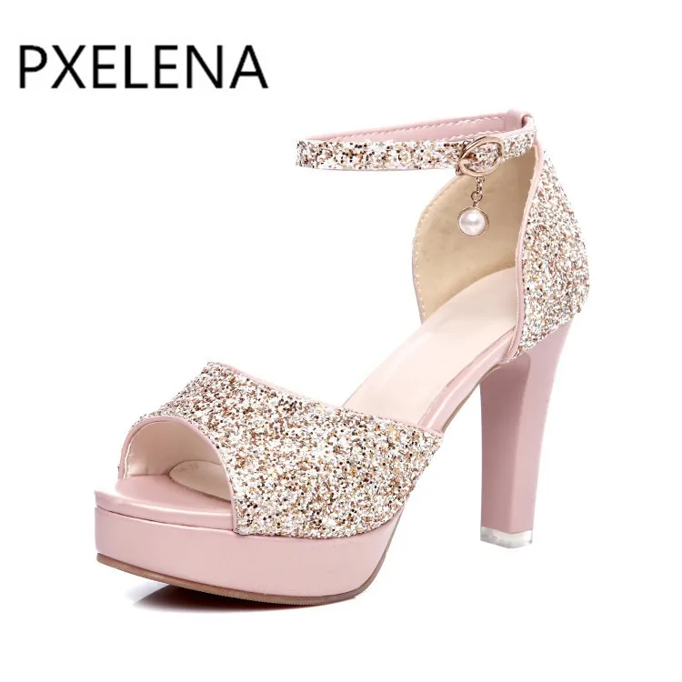 Блестящие Свадебные Сандалии PXELENA для невесты женская обувь с блестками сандалии