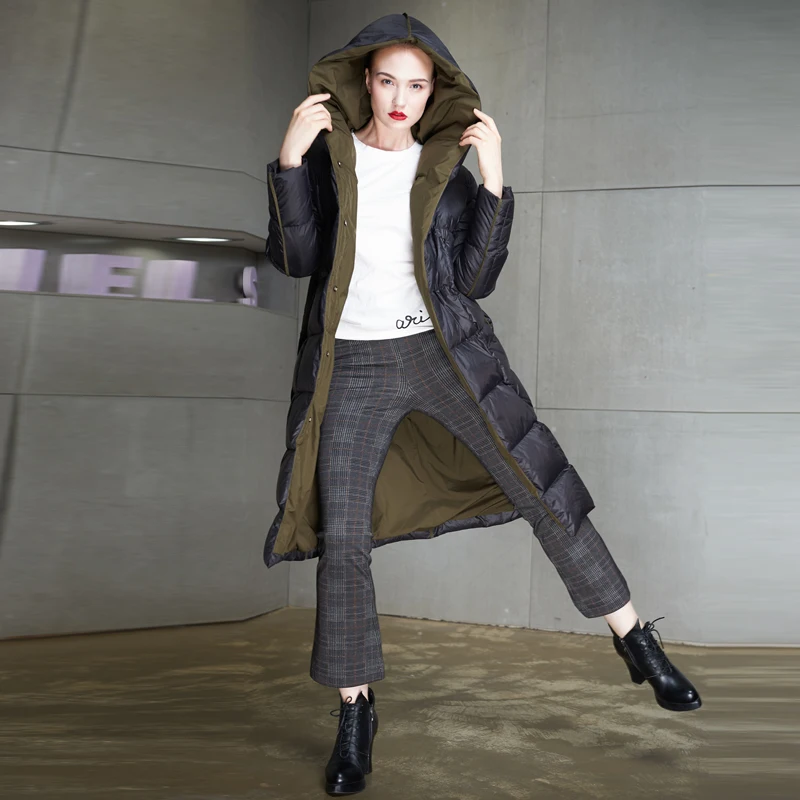 YNZZU European New Winter Duck Down Jacket Women Elegant long Thick Warm with Hooded Female Snow Overcoat High Quality AO685 | Женская