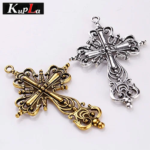 Retro Gold Silver Винтажные металлические полые филигранные Религиозные Подвески с крестом DIY ювелирные изделия ручной работы подвески с крестом для изготовления ювелирных изделий 12 шт./лот C5439 - Окраска металла: Retro Gold Silver