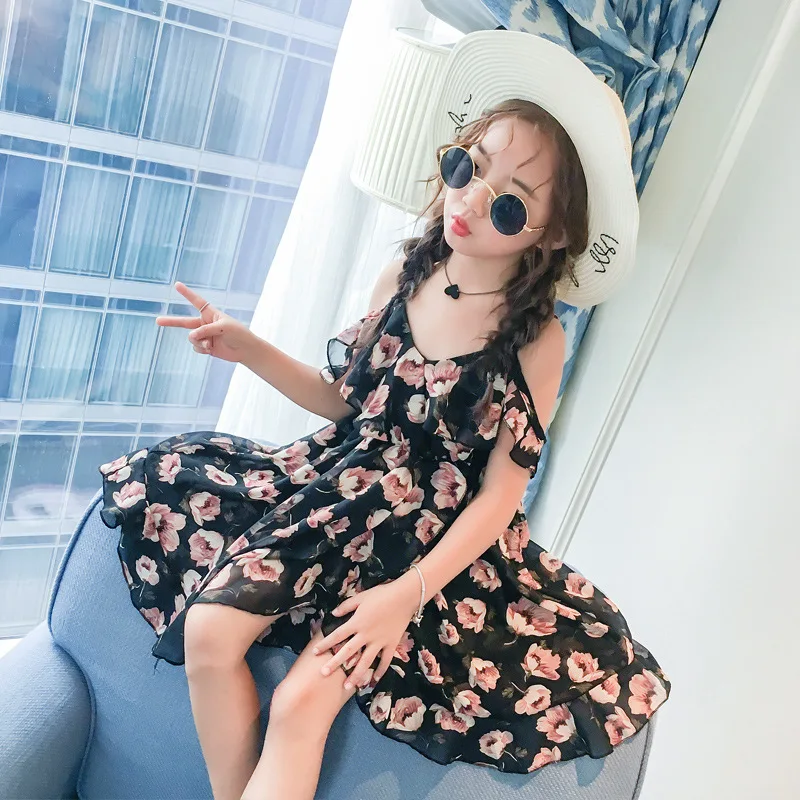 2017 Летнее цветочное платье для девочек шифоновые пляжные платья принцессы