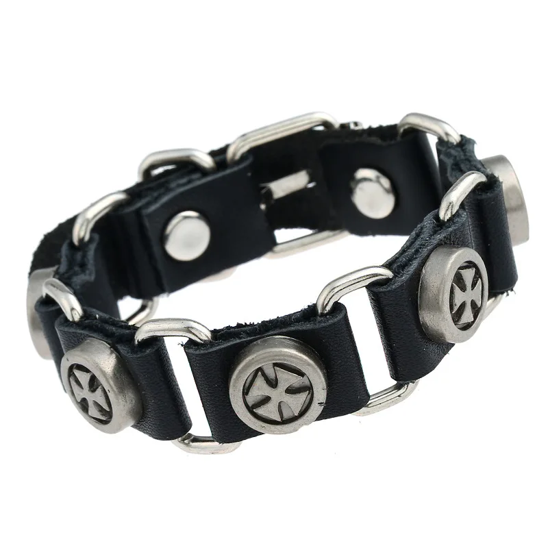 Модный мужской черный браслет в стиле панк ремень из воловьей кожи винтажные