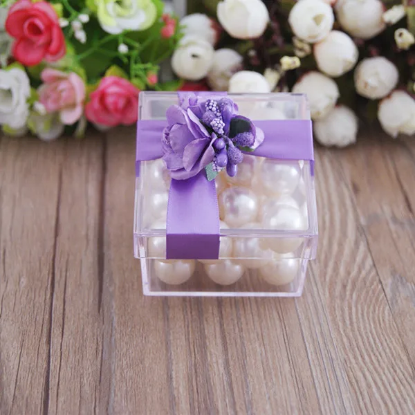 purple Креативные квадратные пластиковые коробки с цветами, 6,5 см* 6,5 см* 4,6 см, BY5201 - Цвет: purple