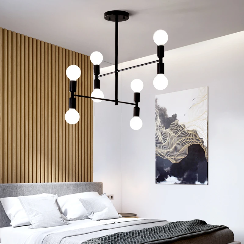 Modern Fashion Designer Black Gold Led Ceiling Art Deco Suspended Chandelier Light Lamp for Kitchen Living Room Loft Bedroom | Лампы и