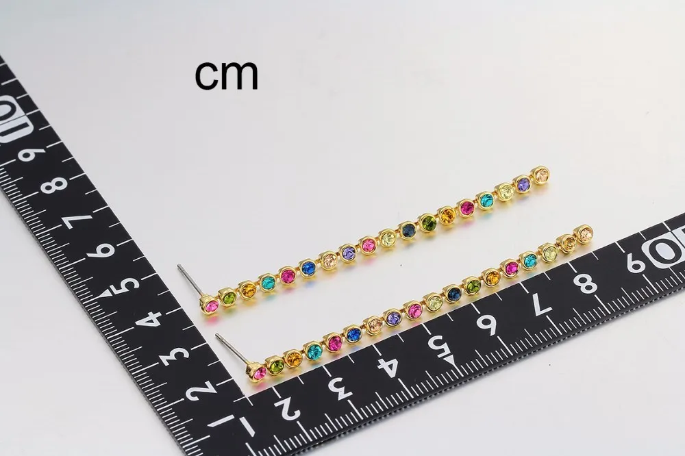 Желтое Золото Цвет Multi-Цвет Радуга вокруг кристаллы падение длинной цепи Серьги