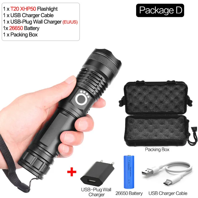 D Супер яркий светодиодный фонарик XLamp xhp70.2 usb фонарь xhp70 охотничий фонарик xhp50 18650 или 26650 перезаряжаемый аккумулятор - Испускаемый цвет: D