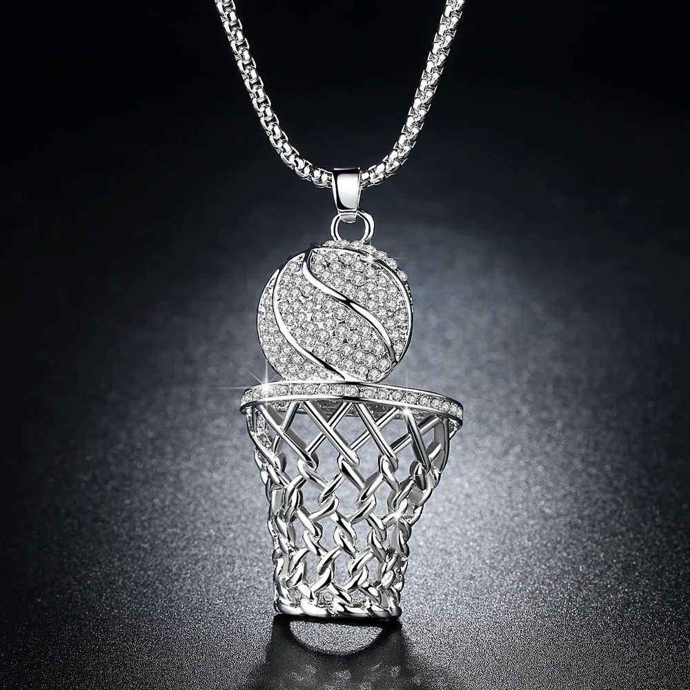 Iced Out хип хоп баскетбольное ожерелье и обруч для мужчин Золотой Серебряный цвет
