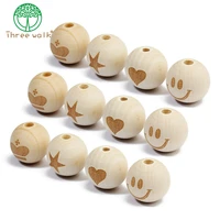 20pcs wooden teether 20mm diy beads natural wood beads round wooden beads eco friendly wooden balls printing heart