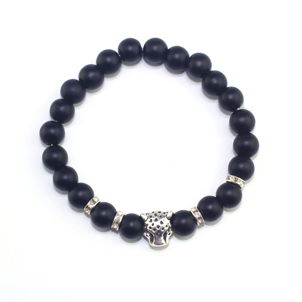 Мужские браслеты с натуральным камнем матовые черные бусины из натурального