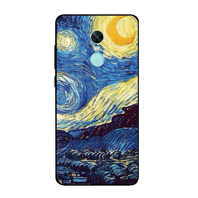 Black Phone Case For Redmi Note 4X Cover for Xiaomi Note4X Shell 5.5&quot Ultra Thin Soft TPU Van Gogh Pattern Fundas |