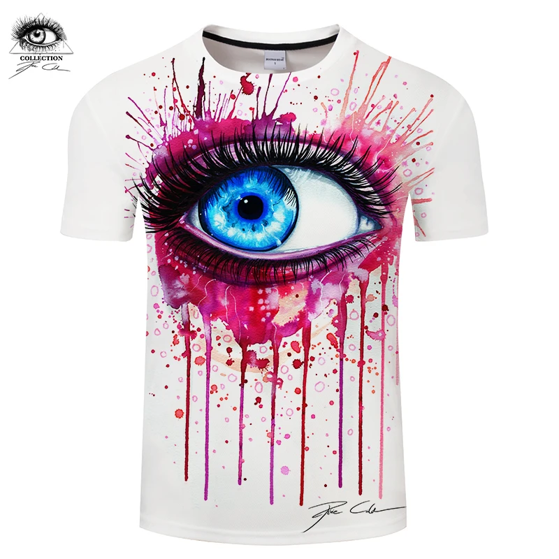 Розовый от Пикси холодной искусство 3d глаз футболки мужские модные топы с