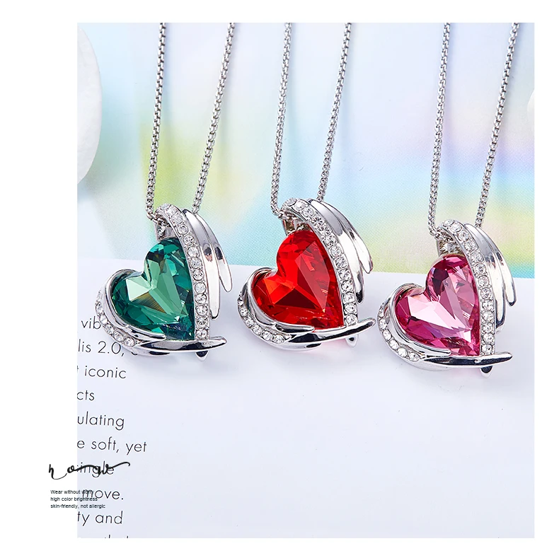CDE женское золотое ожерелье с подвеской, украшенное кристаллами Swarovski, крылья ангела, сердце, ожерелье, ювелирные изделия, подарки