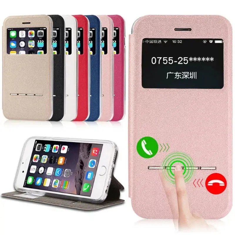 Умный силиконовый чехол из ПУ кожи с окошком для переднего вида iphone 5 6 6s 7 plus