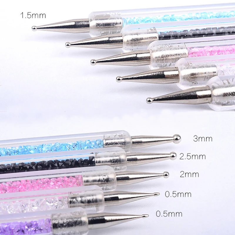 5pcs/set Acrylic 2 Ways Nail Art Dotting Pen Colorful Rhinestone Decoration Painting Brush Nails Design Tools | Красота и здоровье