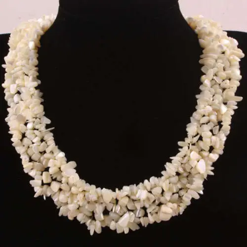 

New Fashion Charming Free Shipping 4X8mm White Mother of Pearl Shell Weave Chip Beads Strand Necklace For Women 18inch BV80