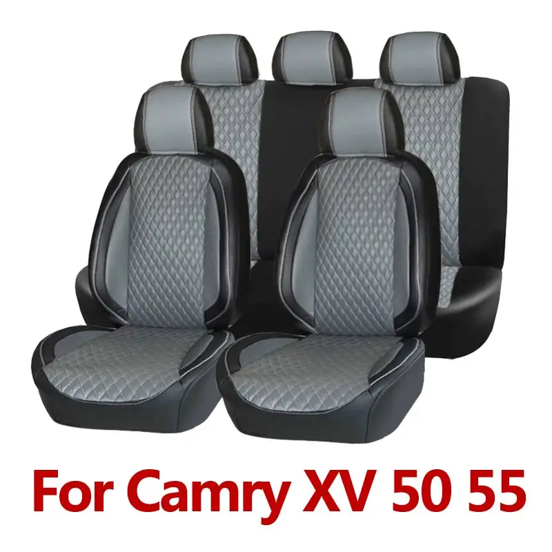 GRAY-XV50 55 Чехол для автокресла из искусственной кожи для Toyota Camry XV 70 50 55 40 черный 5 сидений водонепроницаемый чехол для автомобильного интерьера модели на заказ - Название цвета: GRAY-XV50 55