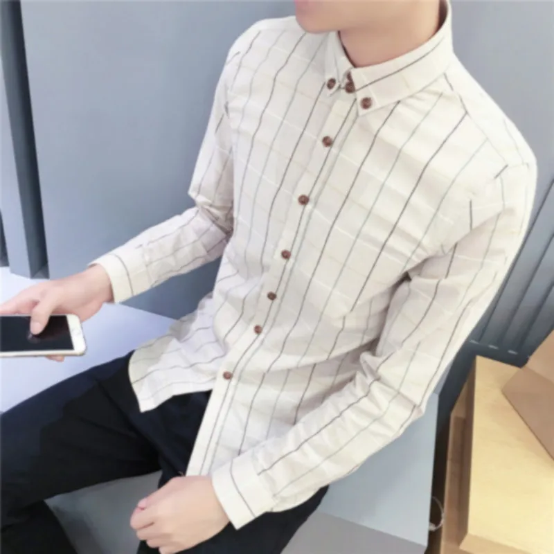 Новая коллекция весна летняя Мода Марка Мужчины Одежда Slim Fit Длинные рукава