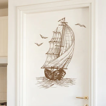 Retro Style Sailing Wall Sticker Bedroom Backdrop Decor For Home Kids Room Decals Art Wallpaper Self-adhesive Poster 1