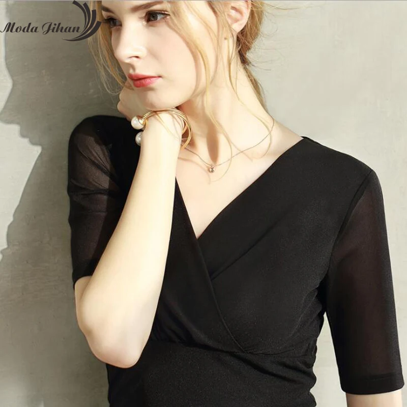 Moda Jihan женские рубашки с коротким рукавом растягивающаяся сетчатая нижняя
