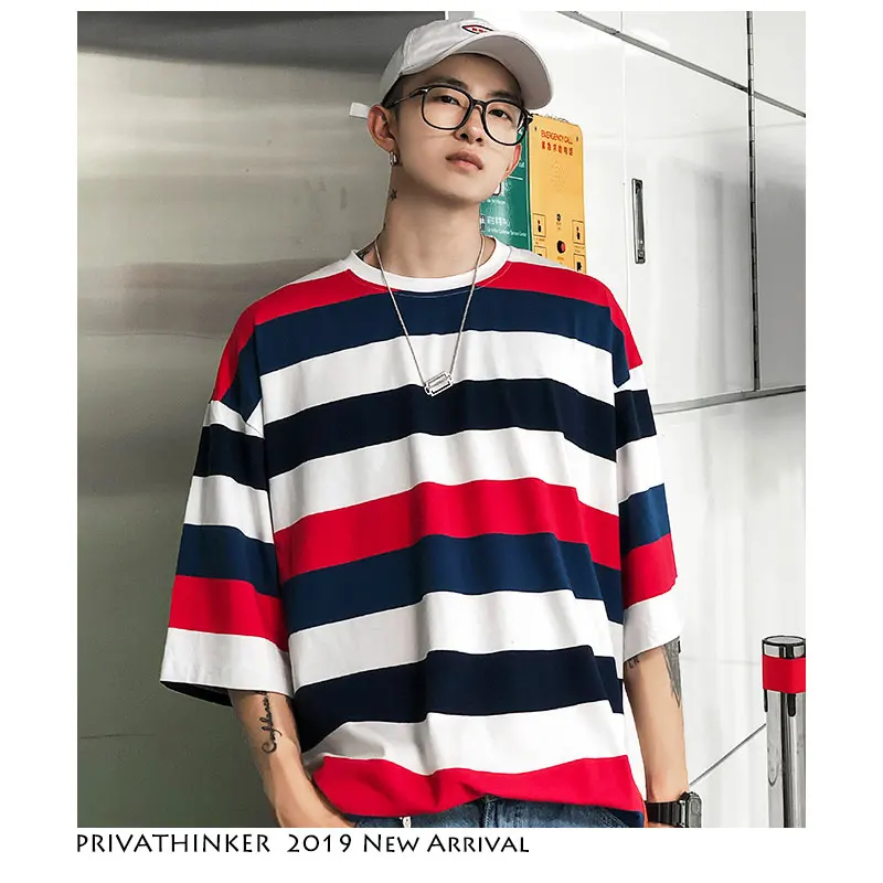 Privathinker мужские 2019 Летние повседневные футболки с круглым вырезом полосатые