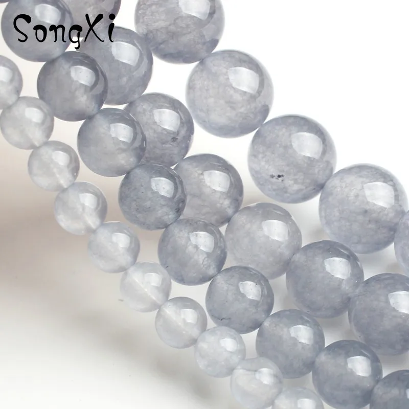 A+Natural Chalcedony Grey Jades Stone Beads For Jewelry Making Round DIY Bracelet Earrings Necklace Pick 6 8 10 12mm 15 Inches | Украшения
