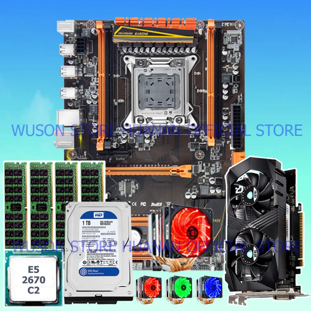Материнская плата HUANAN deluxe X79 процессор E5 2670 C2 С 6 тепловыми трубками кулер оперативная память 16 г DDR3 RECC 1 ТБ SATA HDD GTX1050Ti 4 г видеокарта
