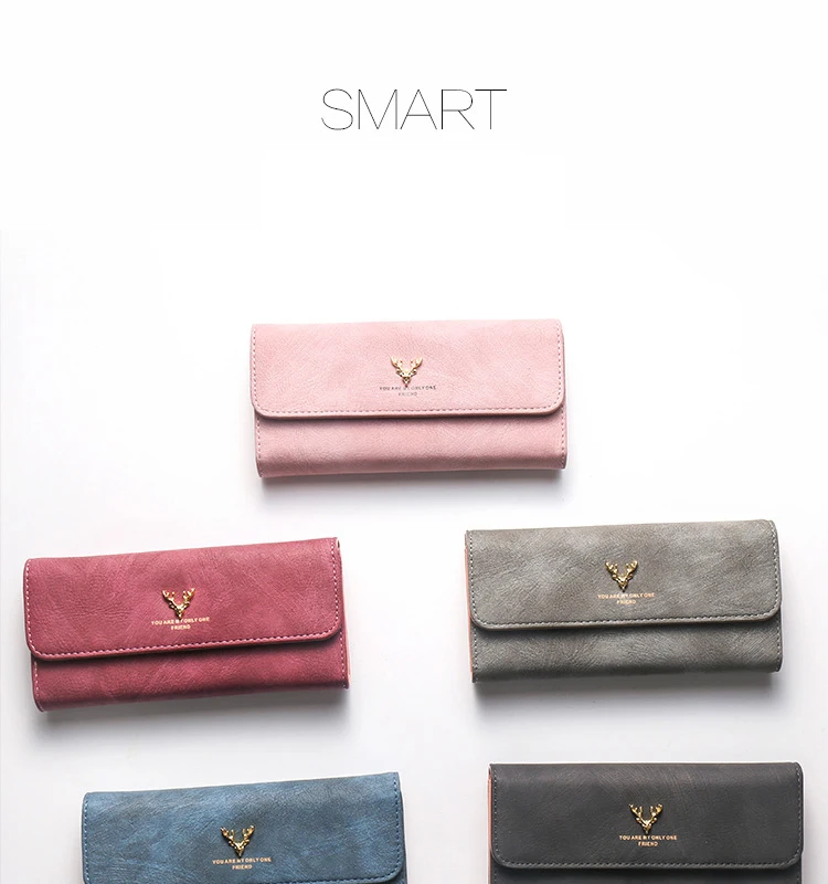 Women's Wallet Korean Version Stylish Frosted Clutch Bag Long Deer Head Zipper Buckle Wallet