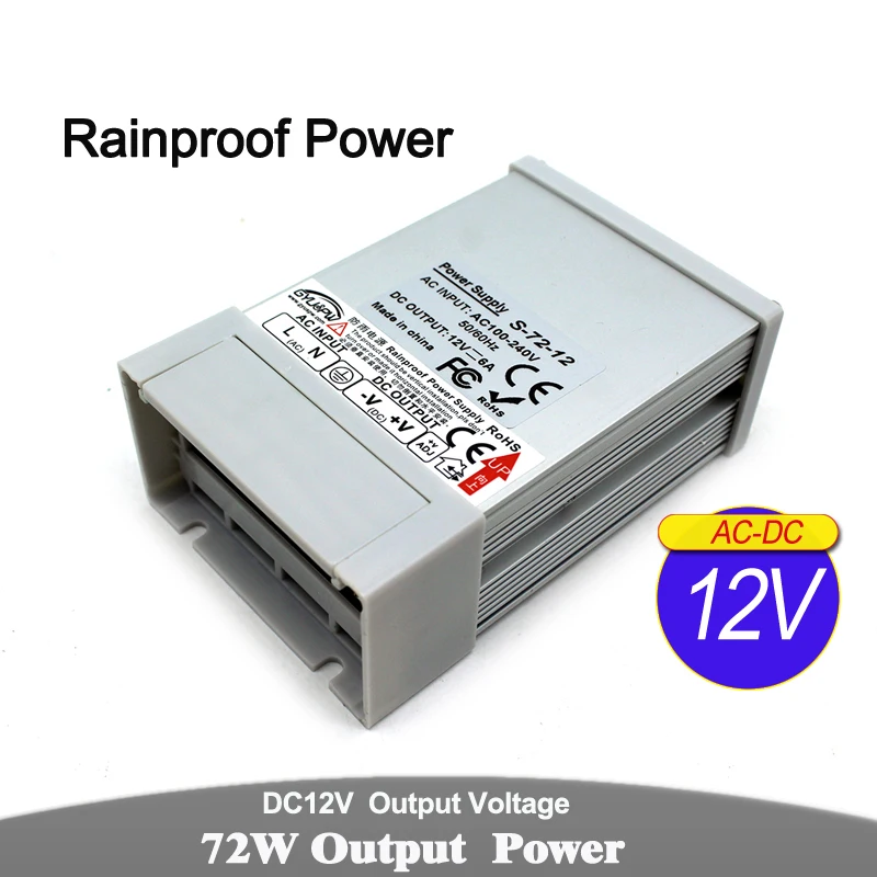 AC к DC12V 6A 72 Вт непромокаемый источник питания Трансформаторы DC 12 в наружный