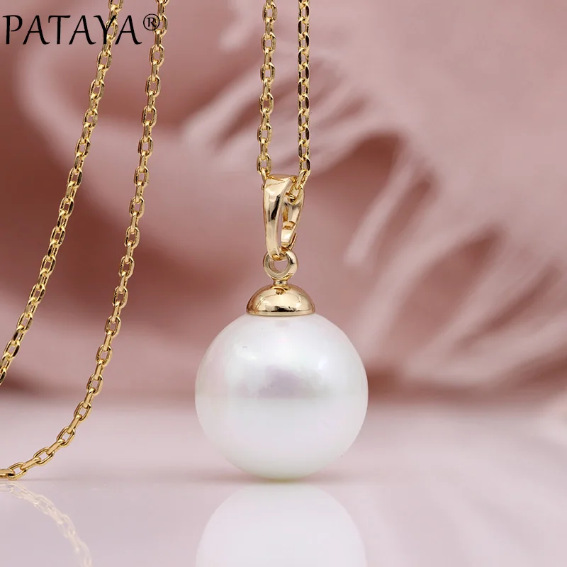 PATAYA новые изящные круглые жемчужные Длинные ожерелья 585 розовое золото женские модные ювелирные изделия Свадебные вечерние Простые ретро Большие Подвески