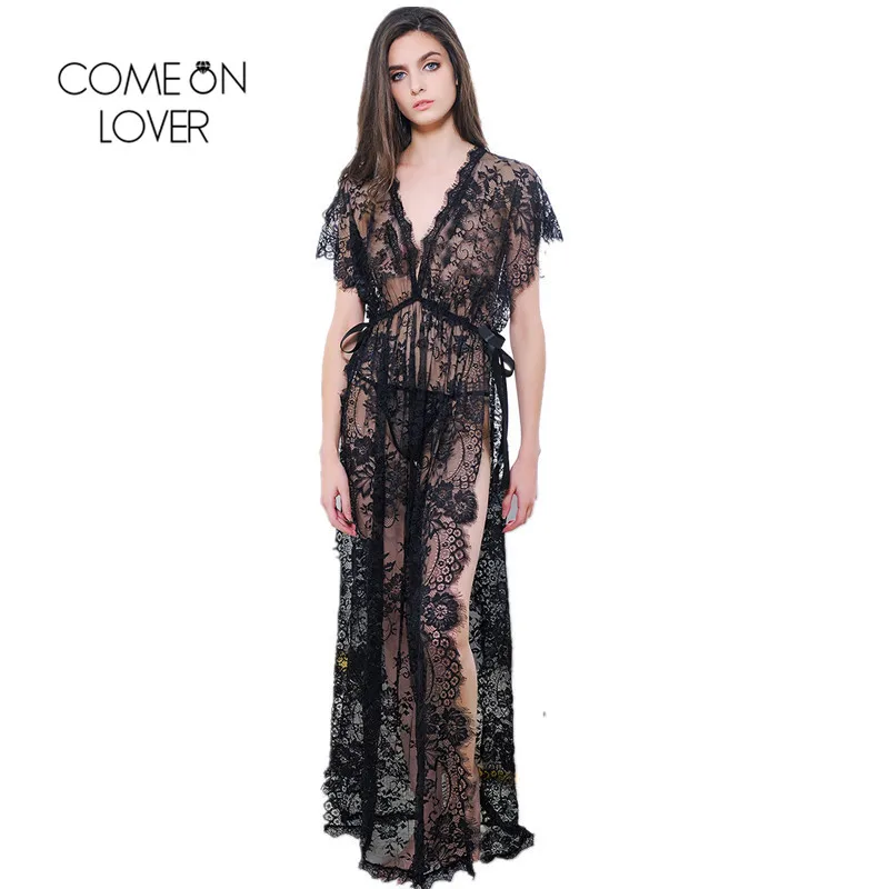 Comeonlover женские халаты с Боковым Разрезом пижамы коротким рукавом кружевное