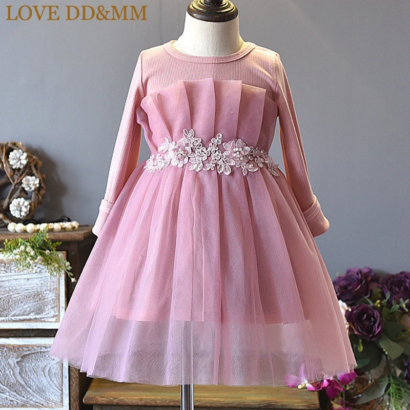 LOVE DD&ampMM Girls Dresses 2021 Autumn New Children's Clothing Fashion Lace Kidney Knit Mesh Stitching Princess Dress | Детская