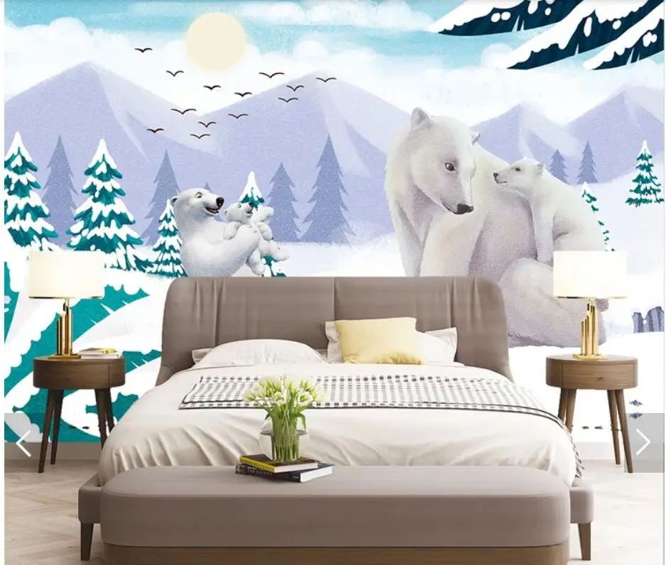 Настенная бумага с изображением белого медведя и животных настенная 3D