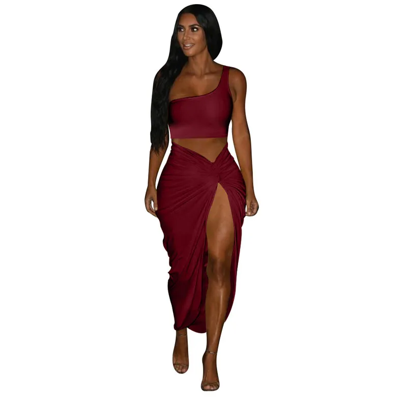 2018 Модный женский костюм из двух предметов без рукавов с одним открытым плечом