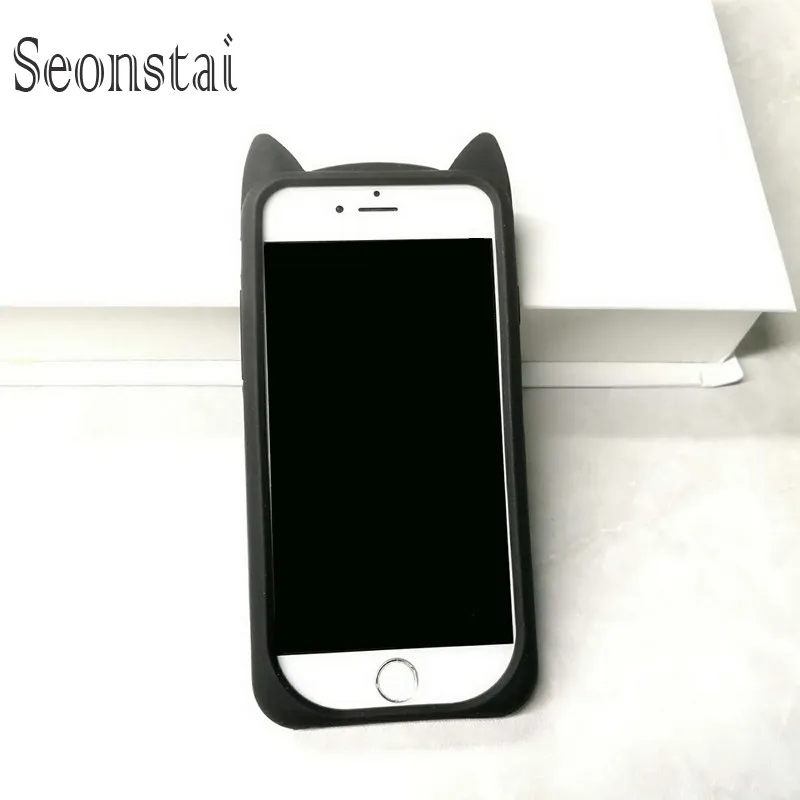 Резиновая Мягкий чехол для iPhone 6 6S 3D милый черный Кот уши борода Телефонные Чехлы