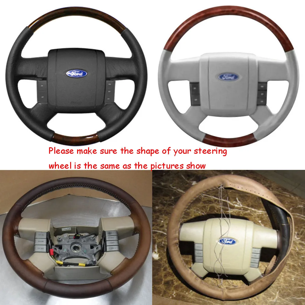 Светло коричневый кожаный чехол на руль из дерева для 2004 2008 Ford F150 F 150 FX4 SuperCrew Heritage