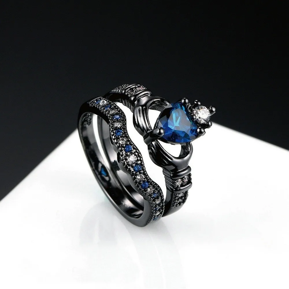 Fashion Couple Rings Stainless Steel Rock Crystal Men's Band Filled Claddagh Ring Heart Women's Wedding Sets | Украшения и