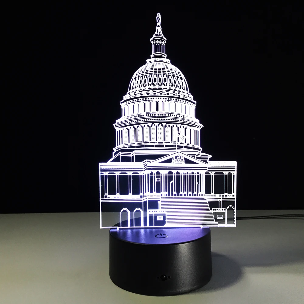 

The White House shape colorful 3D night lamp acrylic laser carving art LED bedroom Bedside table lamp usb 3D illusion desk lamps