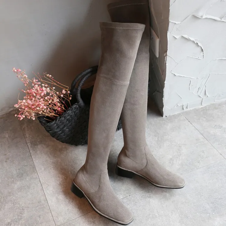 

{Zorssar} 2019 fashion suede boots Female flat over The Knee Stretch boots flats women Thigh High boots Winter fur warm shoes