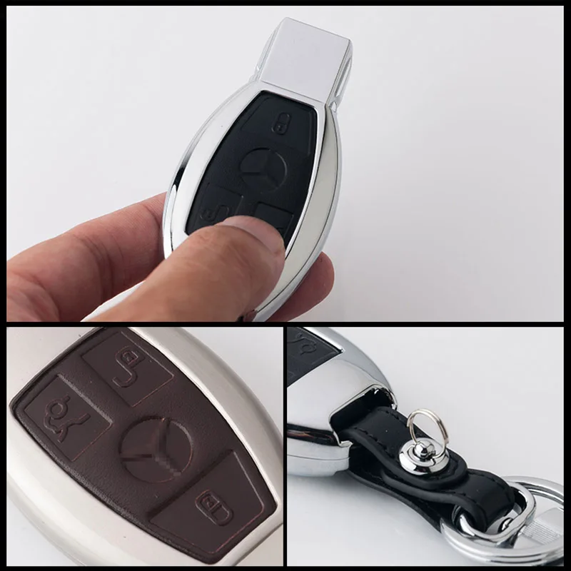 

Zine-alloy Metallic Smart Remote Key Fob Shell Leather Button Case Cover For Benz Series