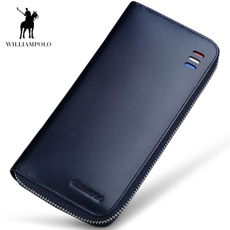 Длинные кошельки WILLIAMPOLO для мужчин бумажник из натуральной кожи на молнии с