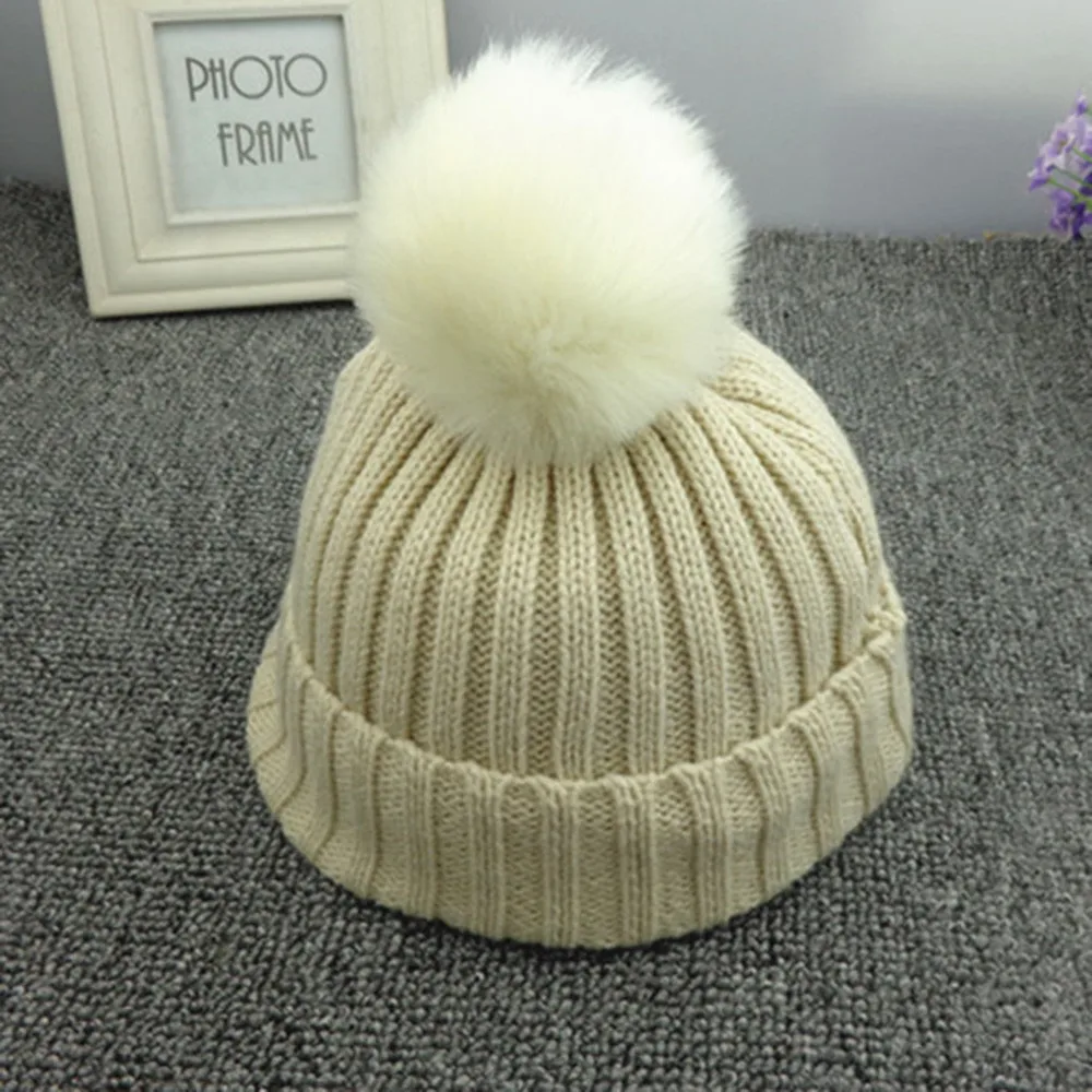 Kids Toddler Children Warm Knit Beanie Hat Boys Girls Fur Pom Bobble Crochet Cap | Детская одежда и обувь