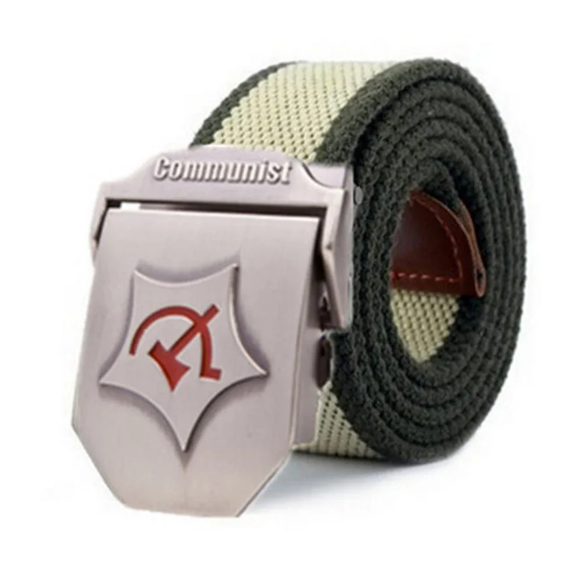 Khaki Green Мужской женский уплотненный холщовый ремень коммунистический дизайн военные ремни для мужчин Высокое качество армейский тактический ремень мужской s Роскошный ремень - Цвет: Khaki Green