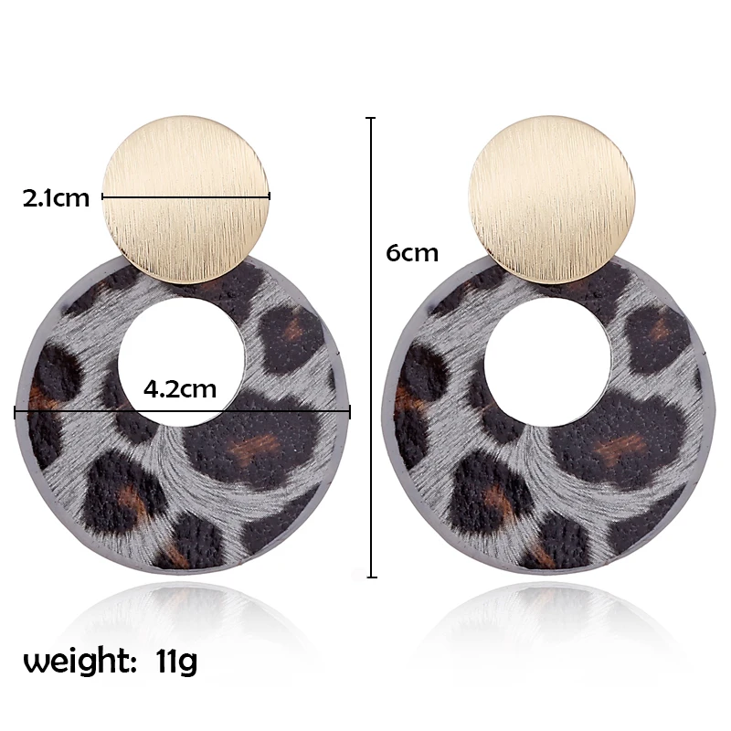 XIYANIKE New Leopard Leather Brushed Alloy Drop Earrings For Women Geometry Round Circle Female Big Earring Party Jewelry E834 | Украшения